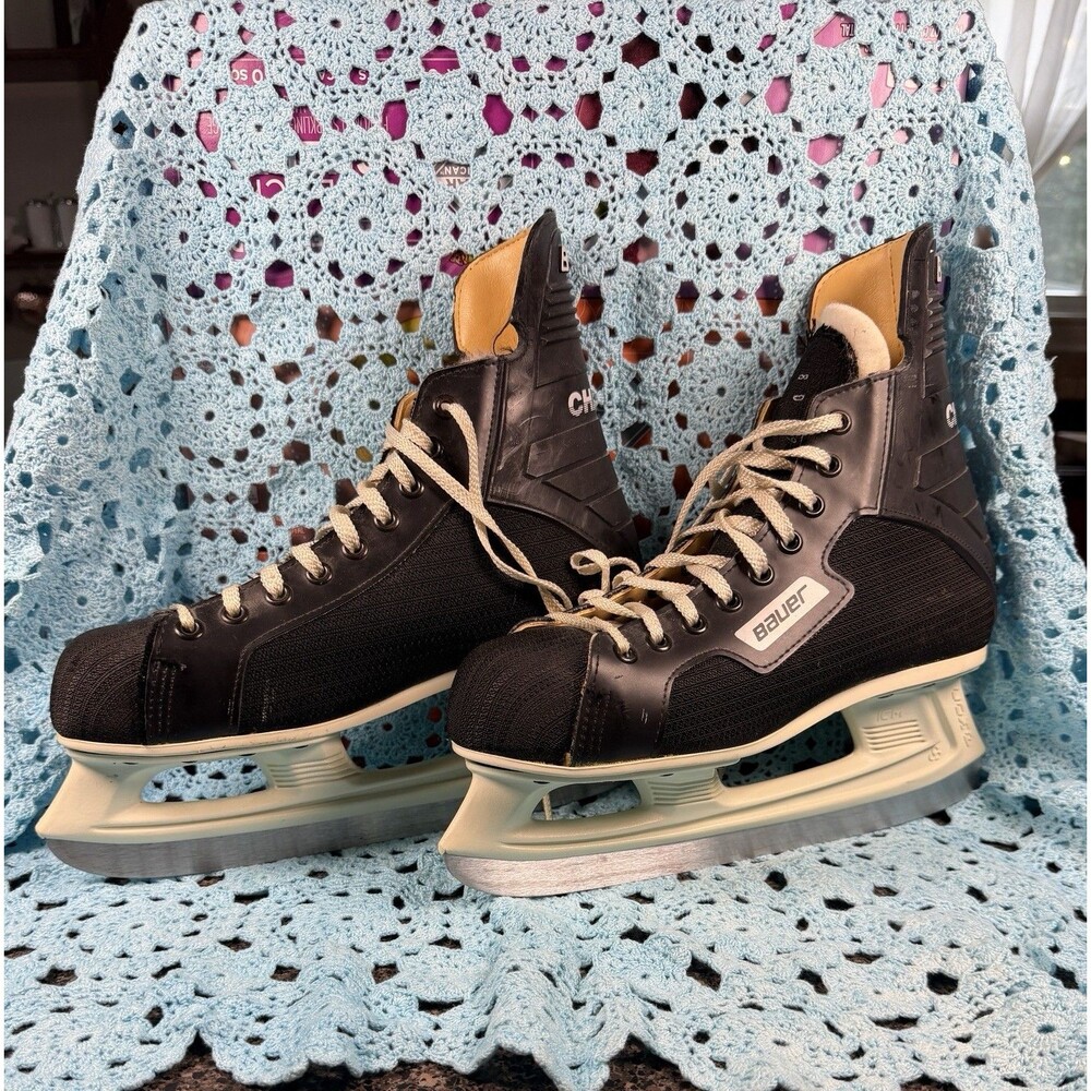 Bauer Charger Ice Hockey Skates Senior Size 8 Black White Vintage ICM 272mm